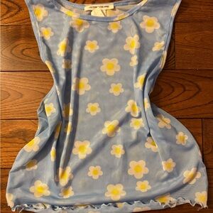 Vintage Blue Floral Mesh Top